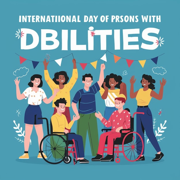 Photo international day of persons with disabilities with people of varying abilities celebrating