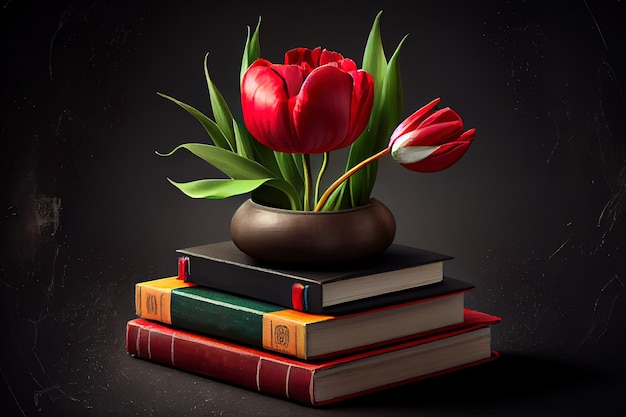 International education day theme background with black board pencil books Generative Ai