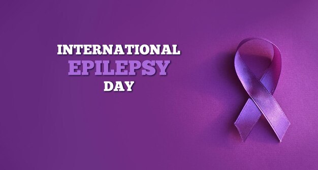 International Epilepsy Day Purple ribbon on purple background Alzheimer's disease Pancreatic cancer