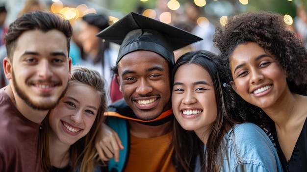 Photo international friends celebrating in graduation attirequot