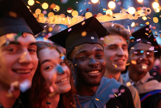 Photo international friends celebrating in graduation attirequot