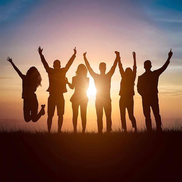 International friendship day background banner poster with six people group