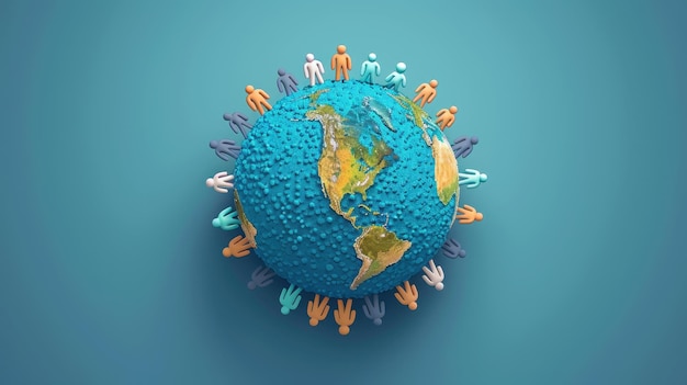 Photo international friendship day people holding hands hug the planet earth the concept of worldwide friendship and relations illustration