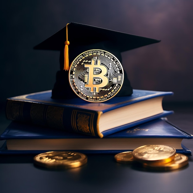 International Graduation cap on Bitcoin Cryptocurrency AI generation