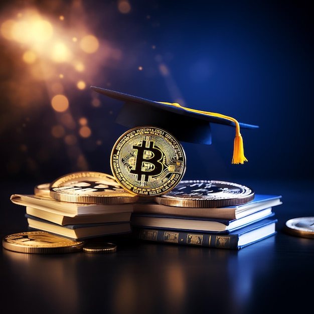 International Graduation cap on Bitcoin Cryptocurrency AI generation