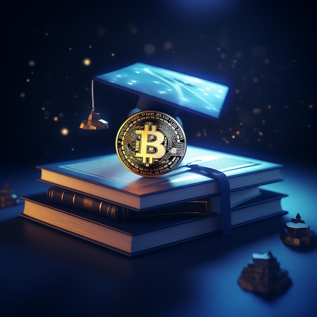 International Graduation cap on Bitcoin Cryptocurrency AI generation