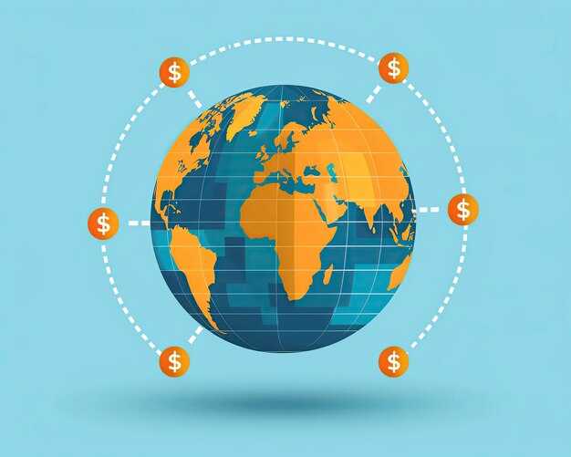 International investment globe with dollar signs flat design illustration