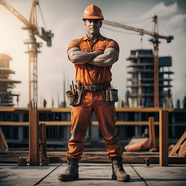 International labor day a man in orange hard hat