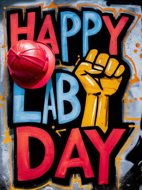 Photo international labor day social media post design showing the symbol of hand and helmet