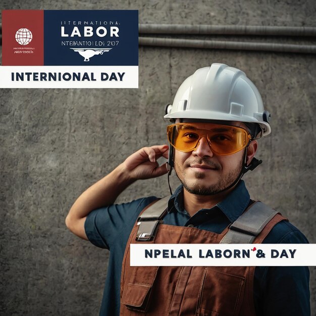 Photo international labor day with helmet social media post template