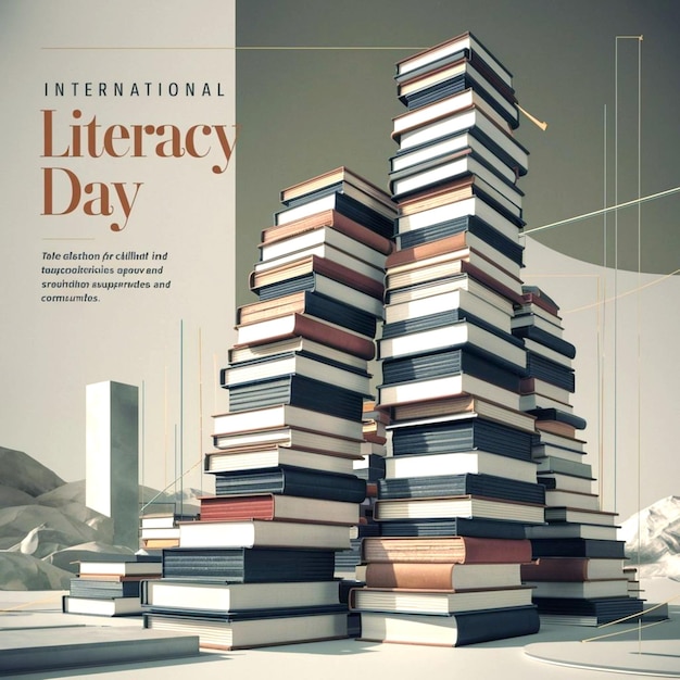 International literacy day poster template with books background