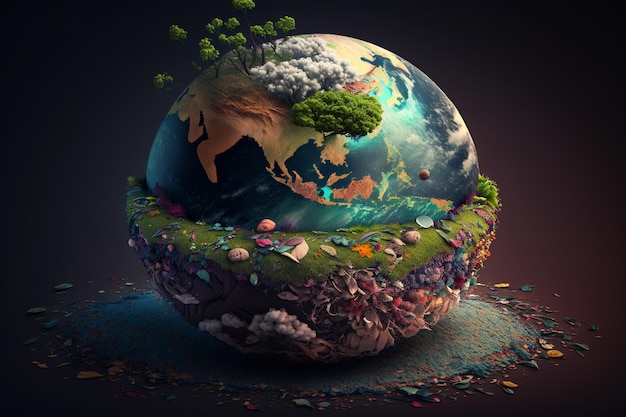 International Mother Earth Day of green papercut world map earth day concept eco Earth shapes with trees water and shadow Save the earth concept Happy Earth Day 22 April high quality 3d illustration