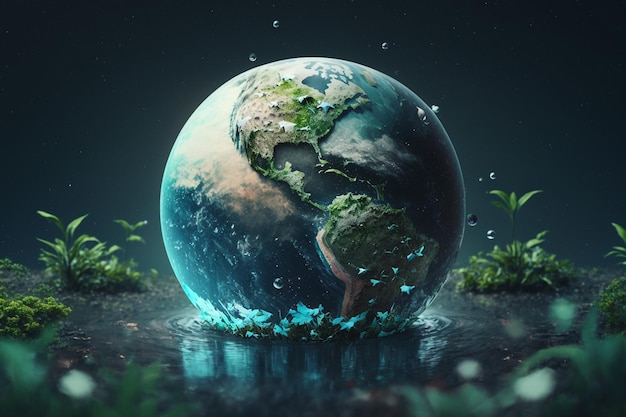 International Mother Earth Day of green world map earth day concept eco Earth shapes with trees water and shadow Save the earth concept Happy Earth Day 22 April high quality Generative AI