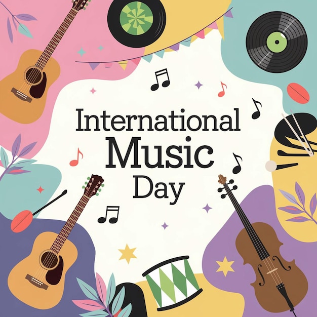 Photo a international music day with a colorful background with a colorful floral pattern