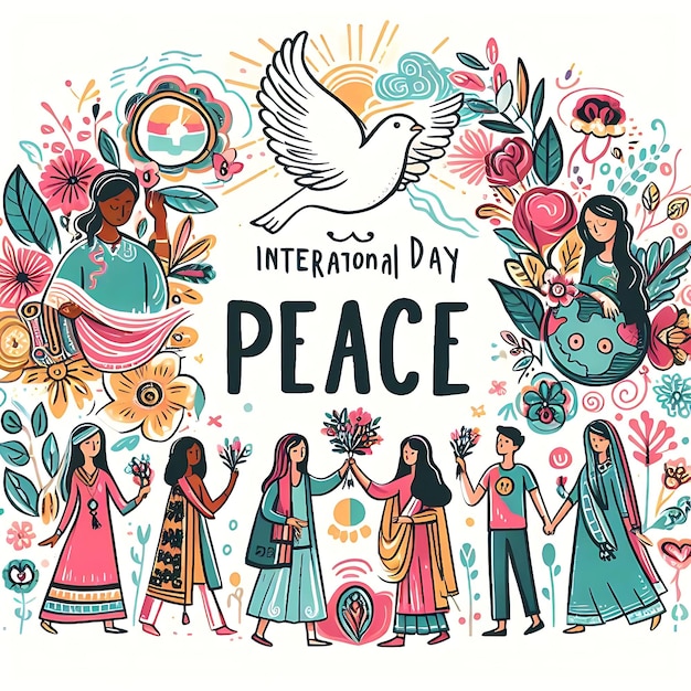 Photo international peace day a poster for international peace day with a dove and flowers