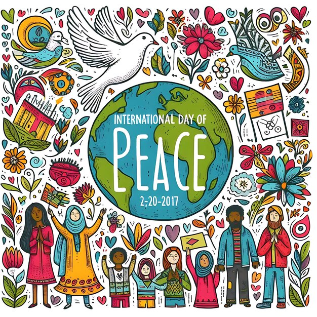 Photo international peace day with a white dove and the words peace in the middle