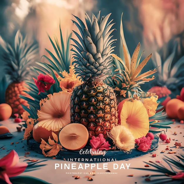 International Pineapple Day June 27 with typography background design template