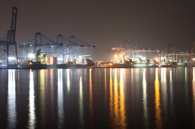 International transport container at night