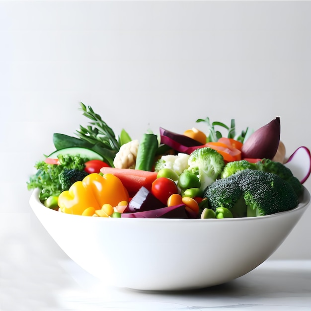 International vegan day celebration with healthy vegetables in white ceramic bowl