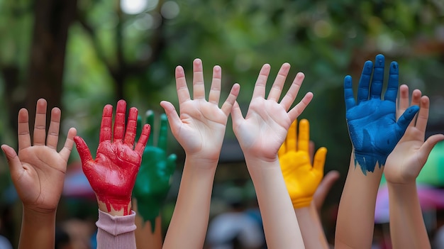 International Volunteer Day with hands helping and community symbols and copy space