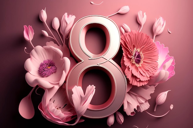 International women's day flowers shaped number eight Generative AI