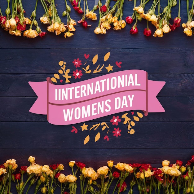 Photo international womens day banner template with flower border decoration