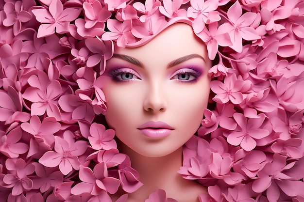 International womens day concept with beautiful floral on pink paper female