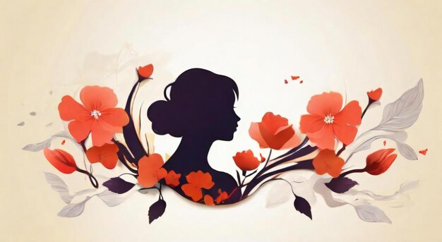 International womens day floral greeting card background with beautiful female face