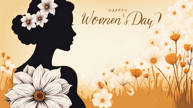 International womens day floral greeting card background with beautiful female face