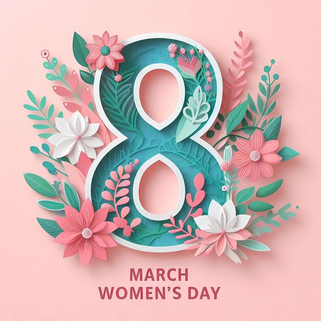 International Womens Day representation with a large number 8 decorated