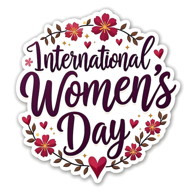 Photo international womens day sticker design floral and heart themed celebration