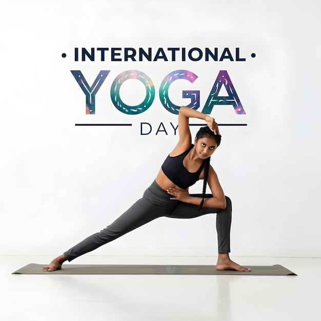 Photo international yoga day celebration of beautiful lady doing yoga pose