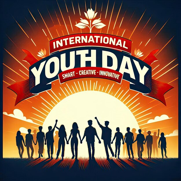 International Youth Day poster banner vector illustration with group of people