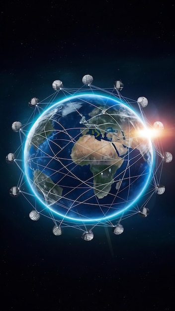 Photo internet network around earth for telecommunications blockchain 5g cellular data connection iot