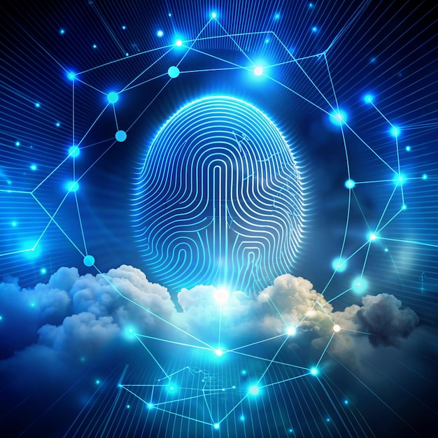 Internet security Fingerprint scanning unlock and access to business data network Cloud Biometric identification and cyber security protect business transaction from online digital cyber attack