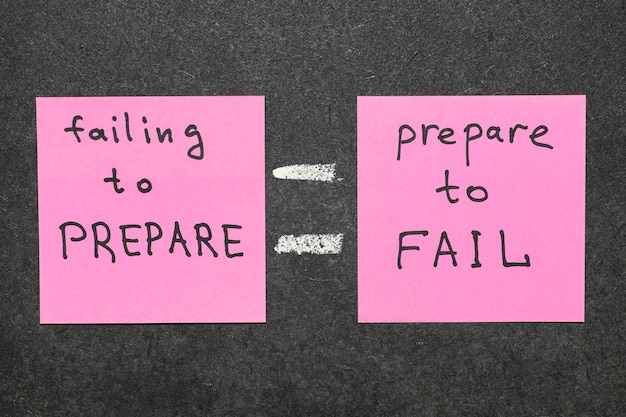 Interpretation of famous quote of B. Franklin "By failing to prepare, you are preparing to fail." handwritten on pink paper