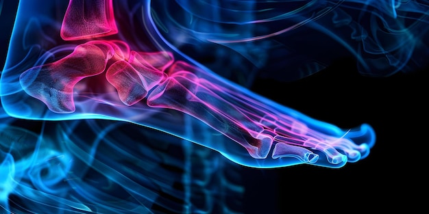 Interpreting a Medical Xray of the Human Foot for Injuries such as Fractures or Sprains Concept Fractured Bones Sprained Ligaments Diagnostic Imaging Medical Radiography