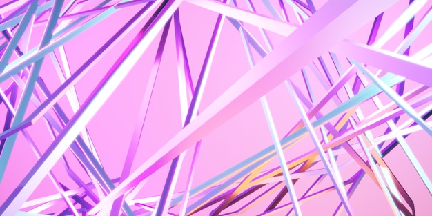 Intersecting straight lines background Rainbow reflective neon pink backdrop 3D illustration