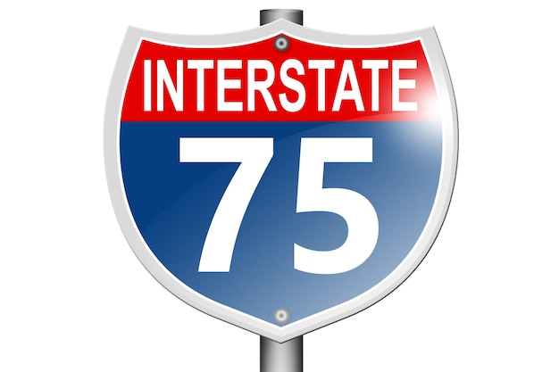 Interstate highway 75 road sign isolated on white background