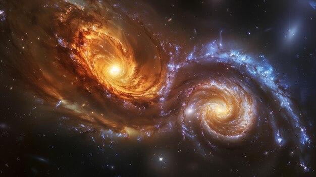 Interstellar image of two galaxies merging