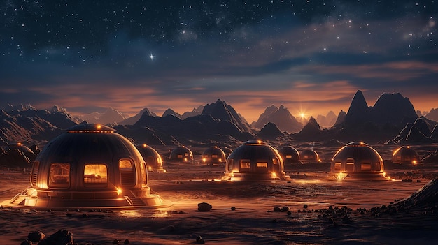 Interstellar Settlement Domes at Twilight Generative AI