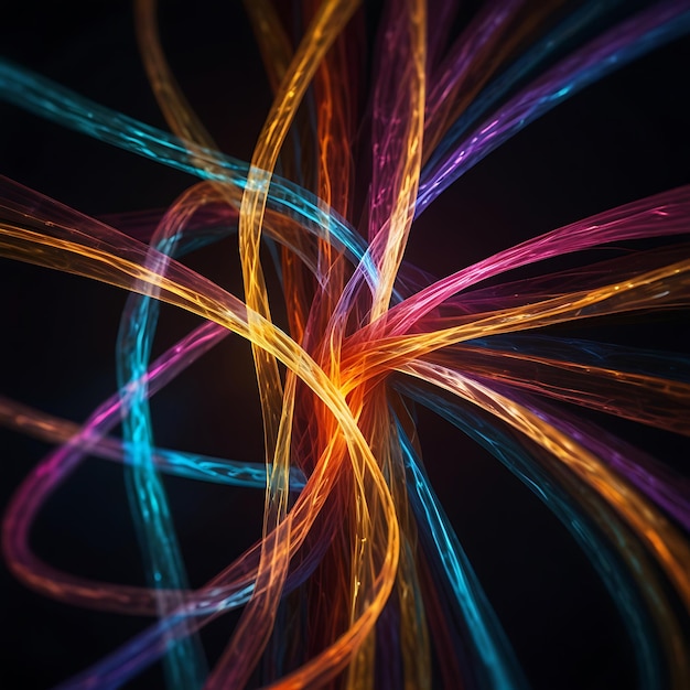 Intertwined Ribbons of Glowing Light in Radiant Contrasting Hues Creating a Mesmerizing