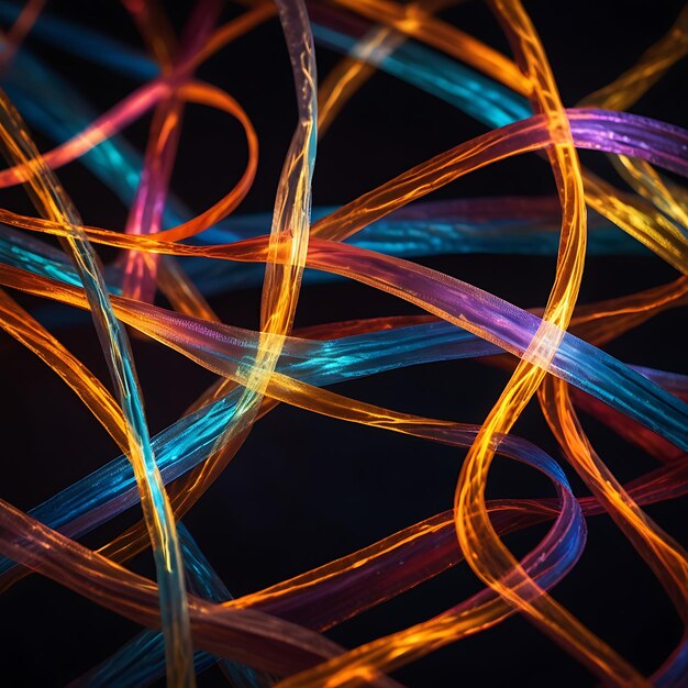 Intertwined Ribbons of Glowing Light in Radiant Contrasting Hues Creating a Mesmerizing