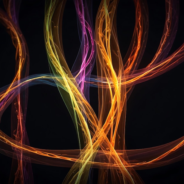 Intertwined Ribbons of Glowing Light in Radiant Contrasting Hues Creating a Mesmerizing