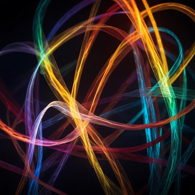 Intertwined Ribbons of Glowing Light in Radiant Contrasting Hues Creating a Mesmerizing