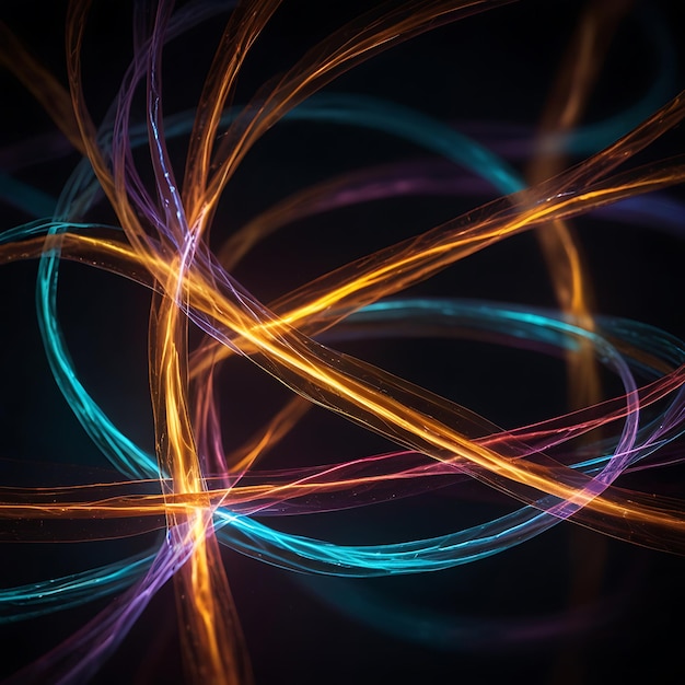 Intertwined Ribbons of Glowing Light in Radiant Contrasting Hues Creating a Mesmerizing