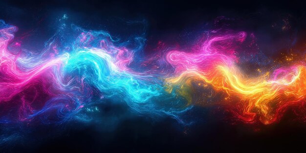 Photo intertwined streams of colorful neon light in abstract motion