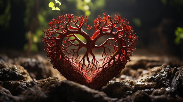 Photo intertwined tree branches forming a heart shape