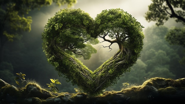 Photo intertwined tree branches forming a heart shape