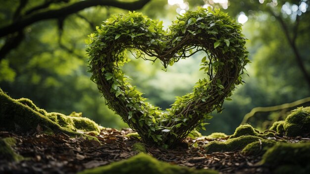 Photo intertwined tree branches forming a heart shape